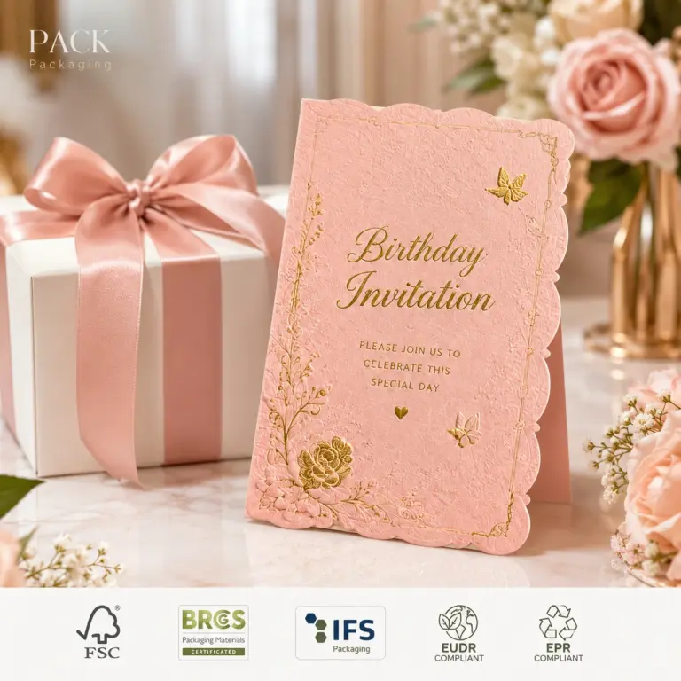 Cartões comemorativos de aniversário de luxo personalizados com estampagem em folha de ouro & Logotipo em relevo | Cartões de convite de aniversário premium