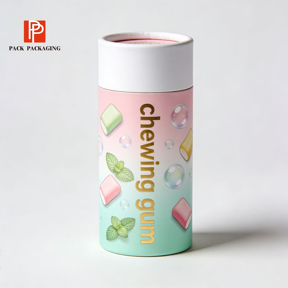 Front view of food grade paper tube packaging for cookies with custom logo and kraft finish