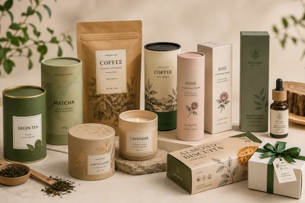 Aplicações de embalagens de papel FSC para velas cosméticas de chá, café e produtos alimentícios