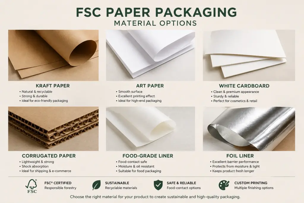 Embalagem de papel FSC com hot stamping embossing spot UV e acabamento fosco