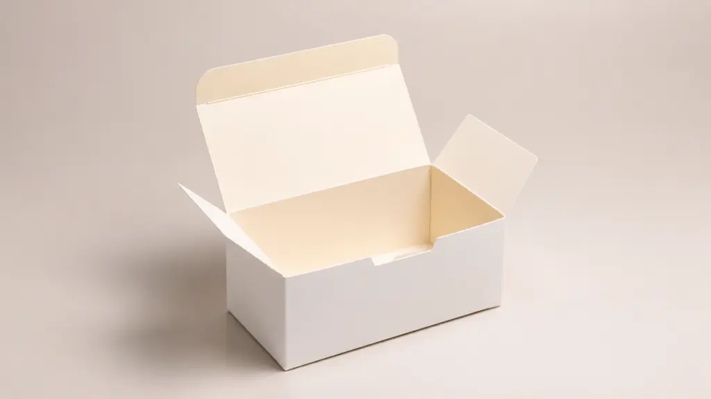 Open white tuck top paperboard folding box