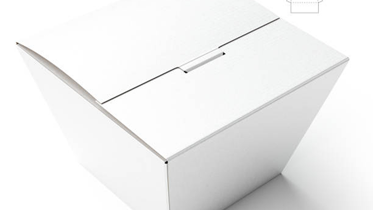 White unprinted folding carton mockup shown with its flat 2D dieline template