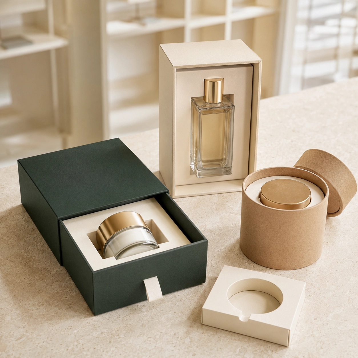 Custom box and paper tube structures with fitted inserts