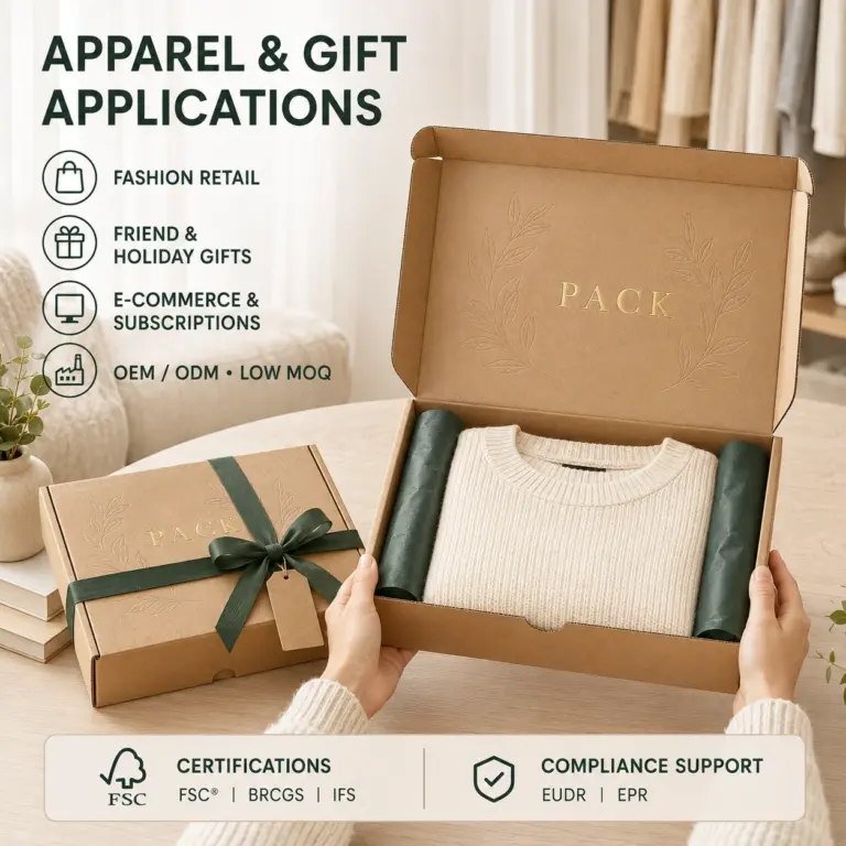 Cajas de embalaje de ropa personalizadas: sobres de cartón corrugado Kraft con papel de aluminio & Realce
