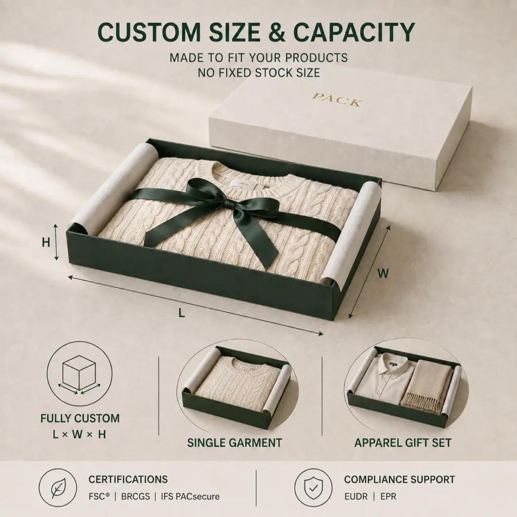 Custom two piece rigid boxes for premium clothing packaging