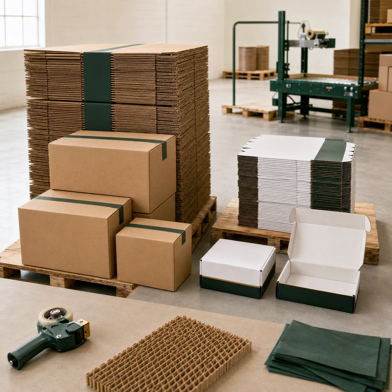 Producción de cajas RSC con espacios en blanco ondulados planos