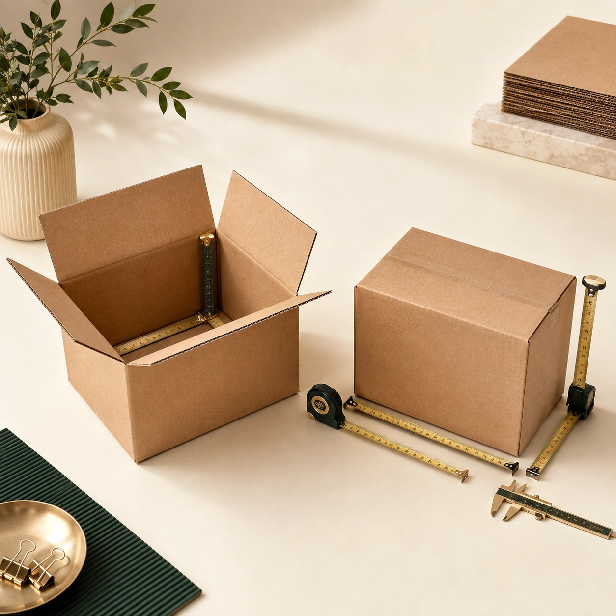 Internal and external corrugated box dimensions comparison