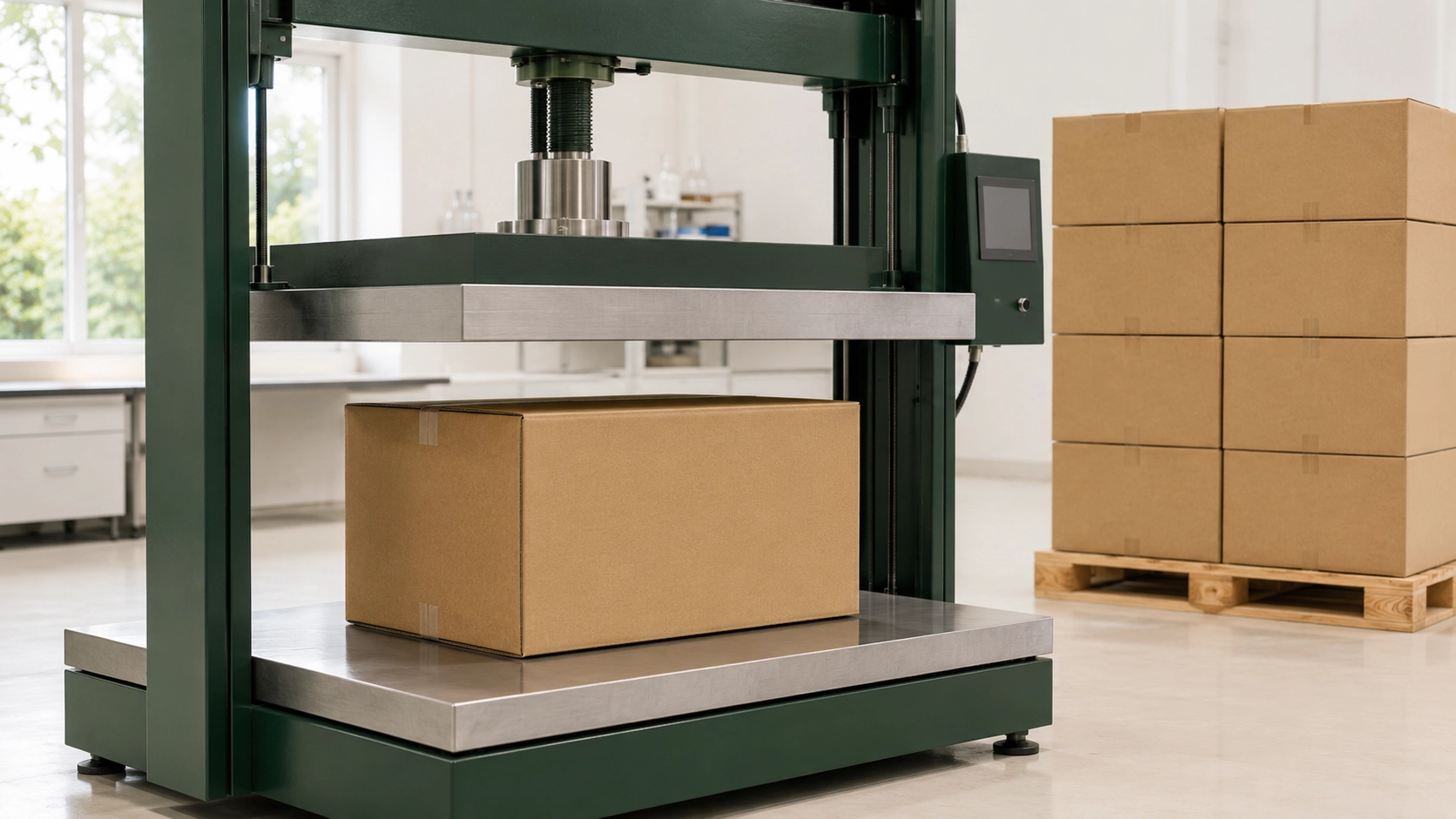 Full box compression test for a corrugated shipping carton