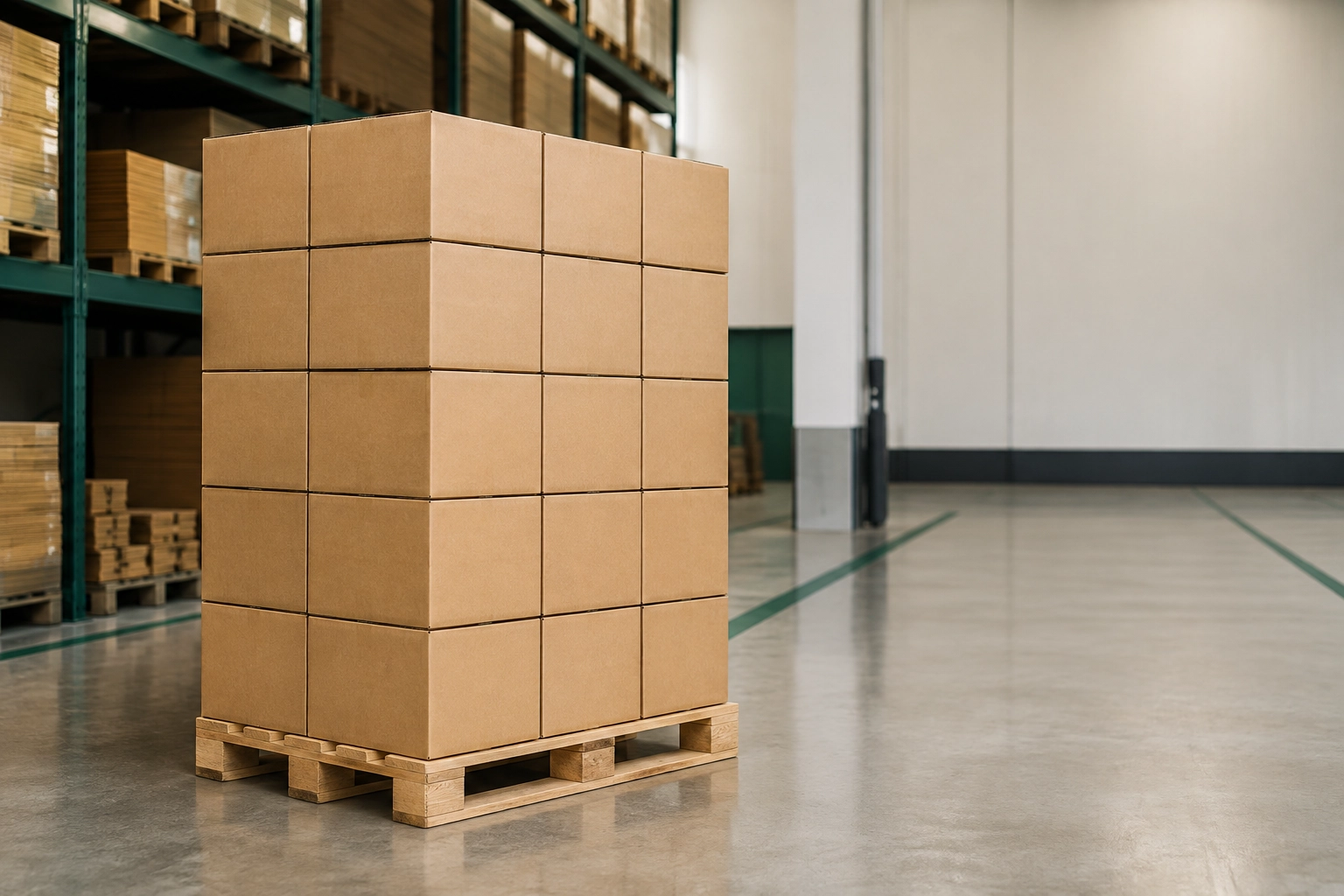 Resistencia al apilamiento de cajas de cartón corrugado en almacenes.