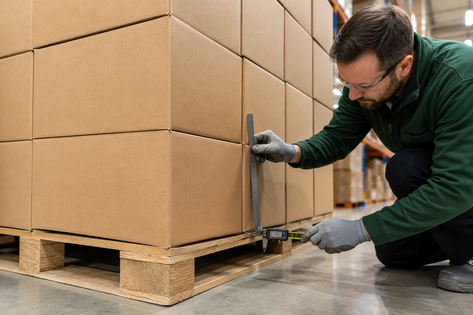 Long-term corrugated box creep inspection during warehouse storage