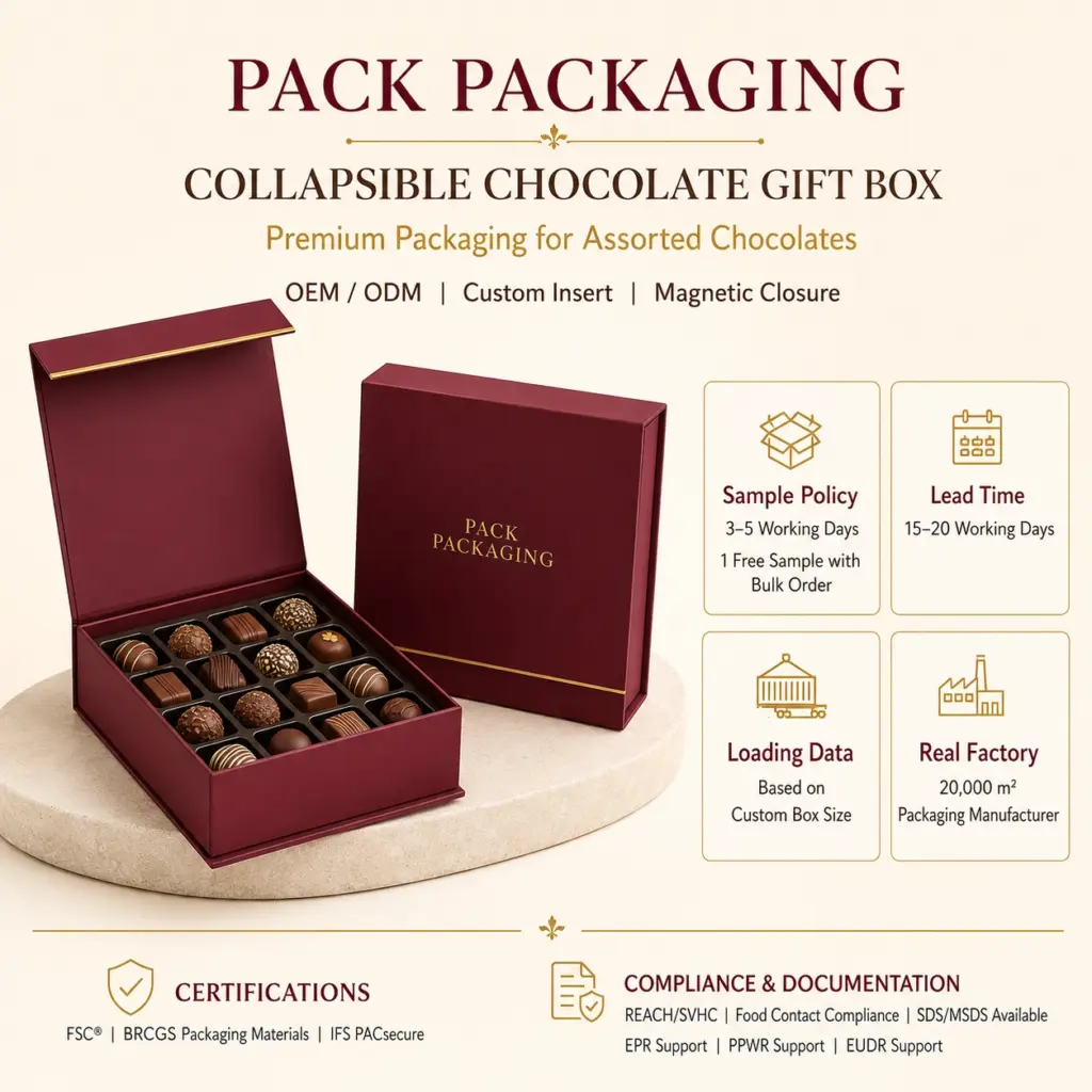 Individuelle faltbare Schokoladen-Geschenkboxen mit goldener Heißprägung