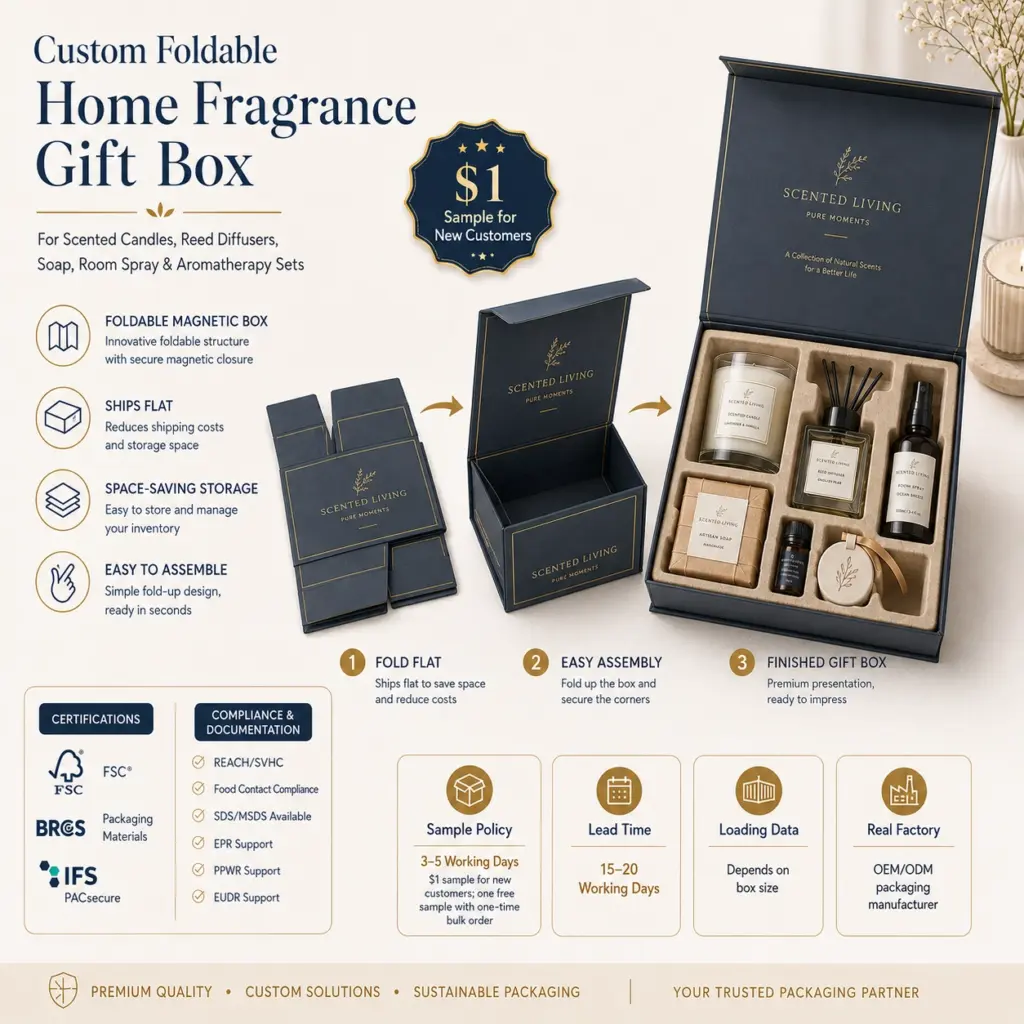 caixas de presente personalizadas para fragrâncias caseiras com gravação em folha de ouro