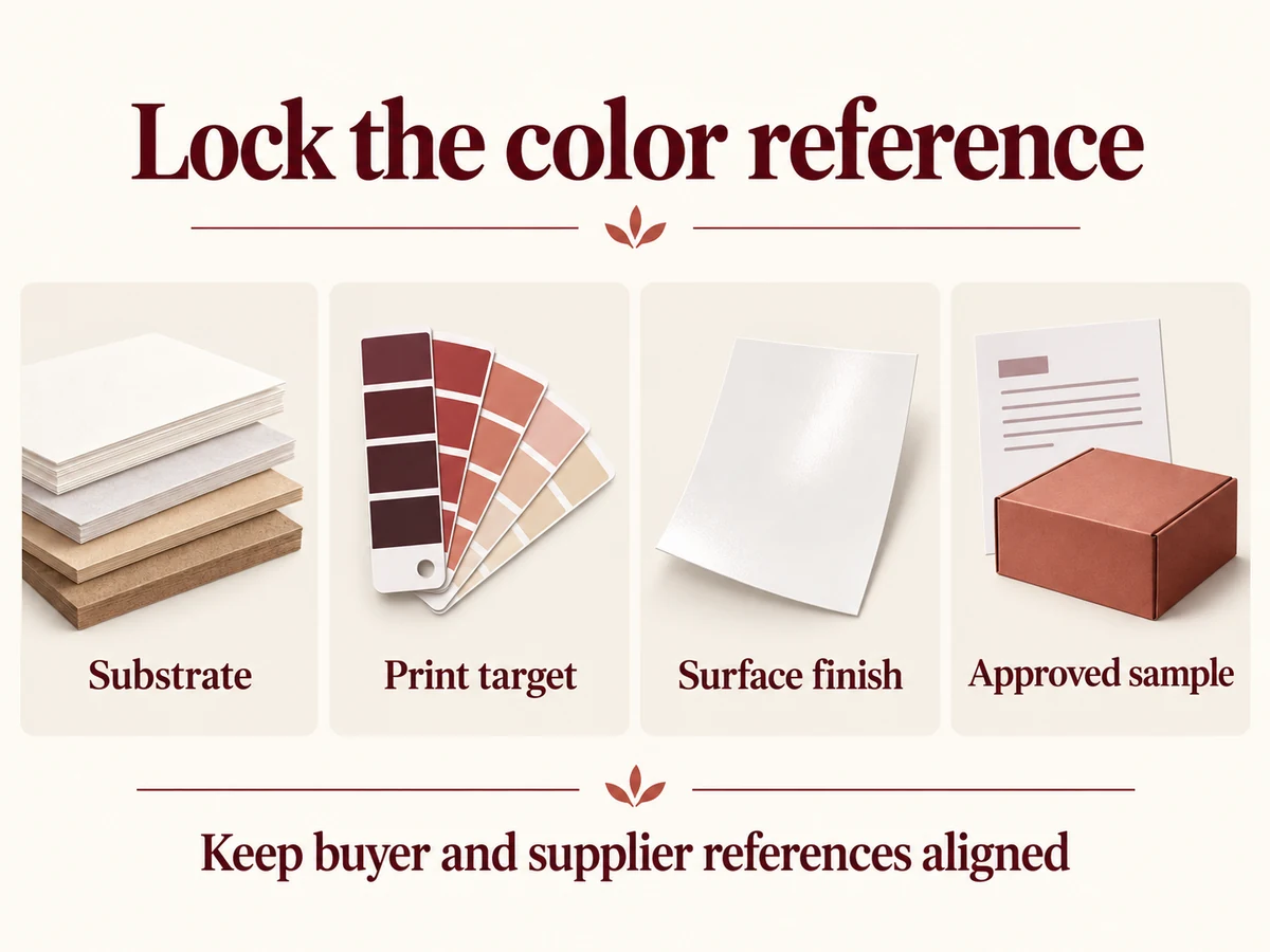 color reference components including substrate print target surface finish and approved sample