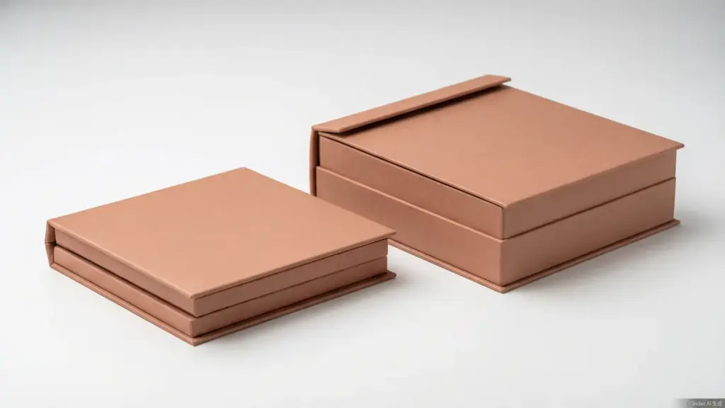 collapsible rigid box shown folded flat and assembled
