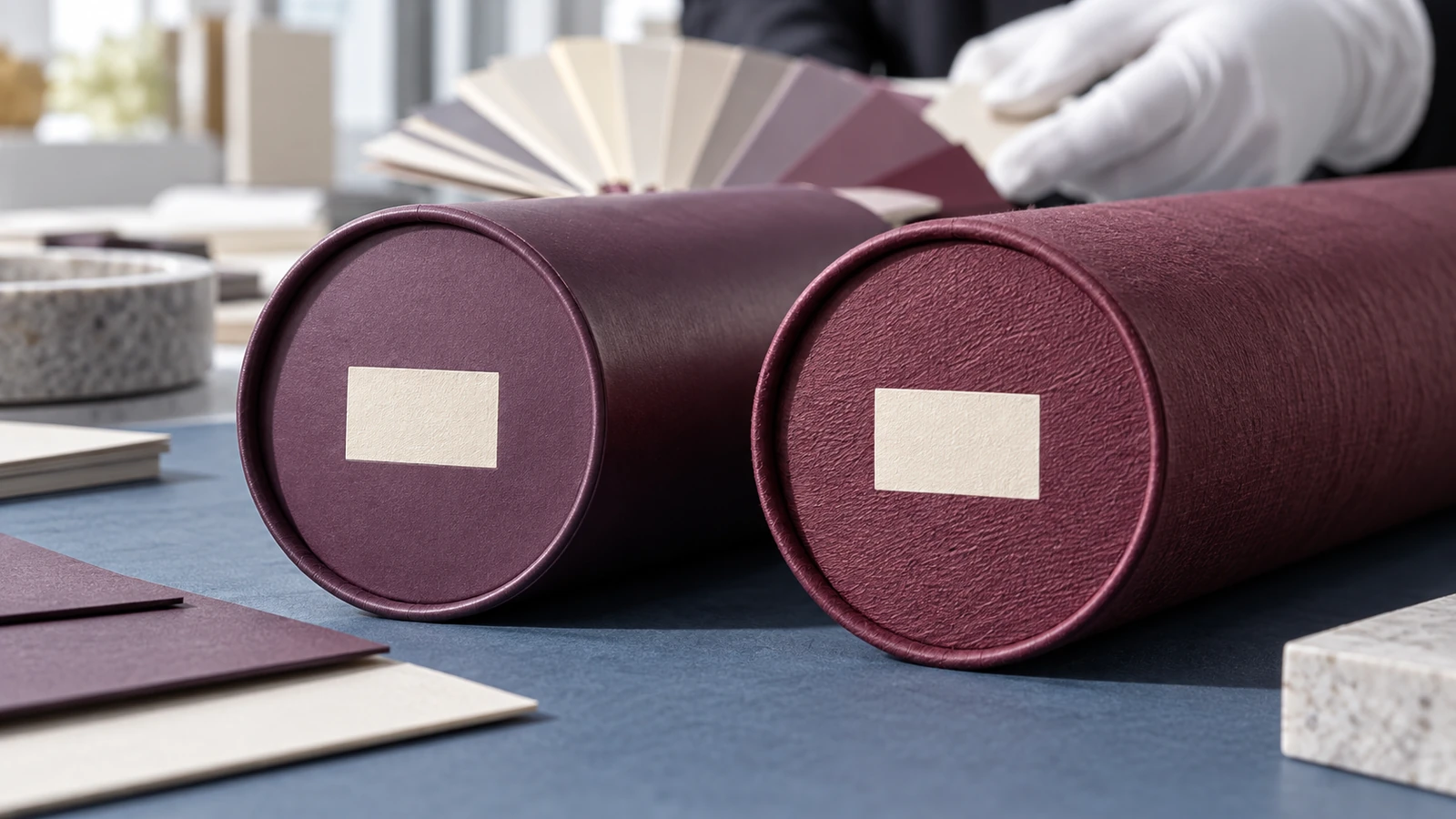 Concept comparison of pale coding windows on two decorated paper tube end discs